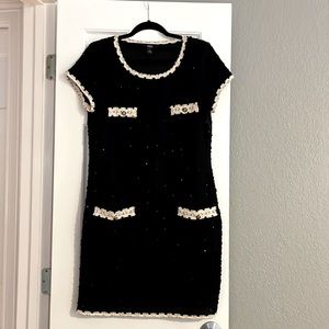 MSK Black Crochet Knit Dress With Sequins
